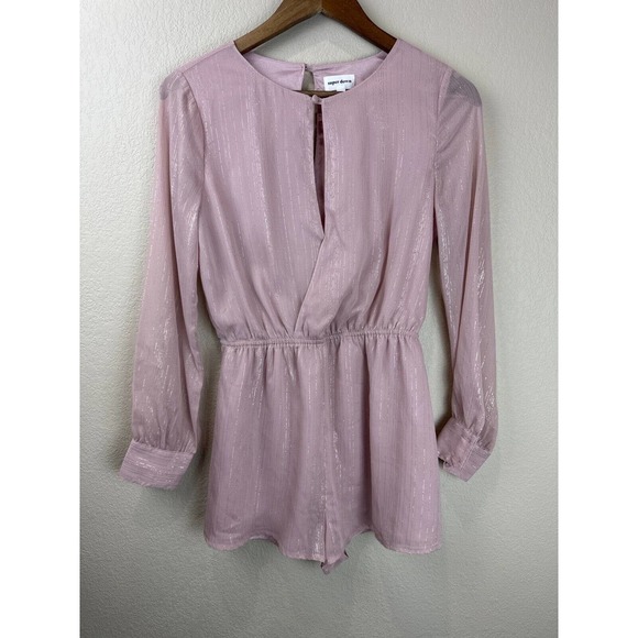 Super Down Tamara Womens Open Front Romper Size XS Long Sleeve In Dusty Rose - Picture 7 of 16